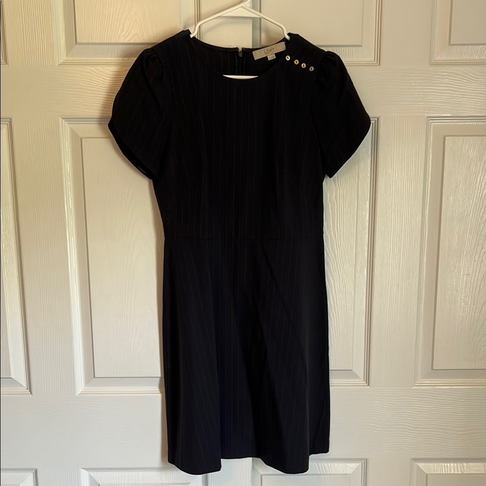 LOFT Black Sheath Mini Dress with Puff Sleeves